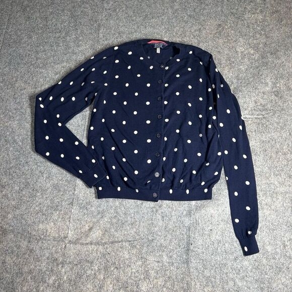 Joules Sweater Womens 4 Cardigan Button Up Navy Blue Polka Dot Cotton - Picture 1 of 8